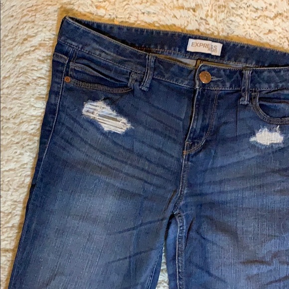 Express Dark Wash Distressed Boyfriend Jeans - Picture 2 of 5